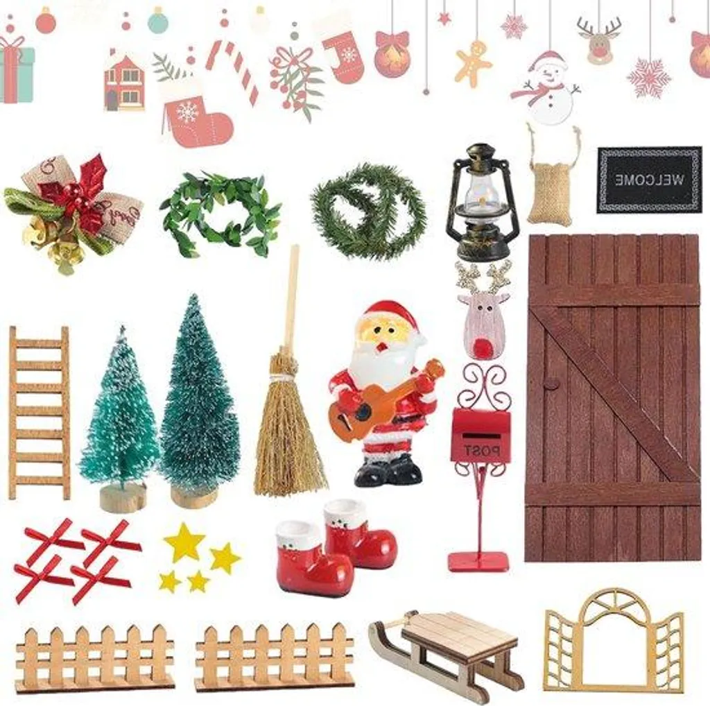 Kit porte de lutin de Noël en bois miniature pour décoration murale DIY