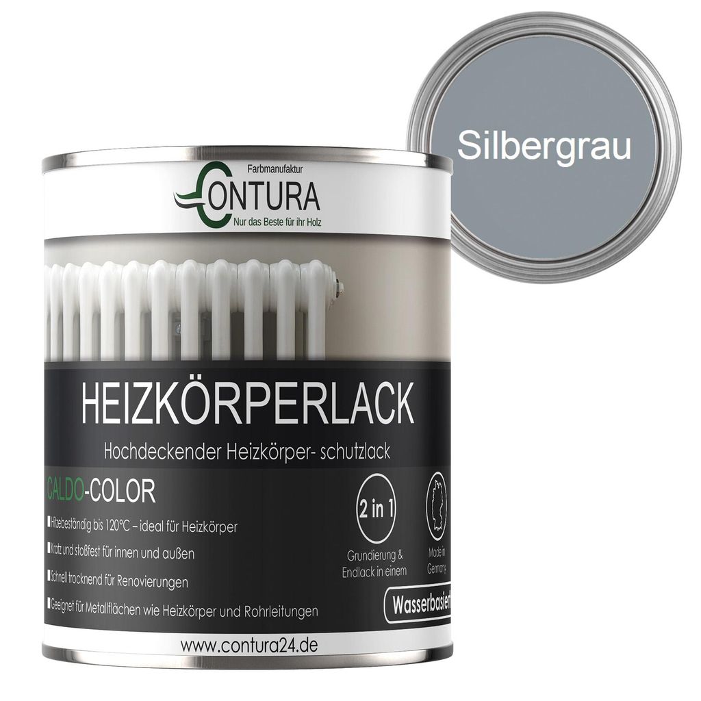 Contura 750ml Heizkörperlack Glänzend Heizungslack Heizkörperfarbe Heizung Farbe Radiator Metalllack - Silbergrau RAL 7001