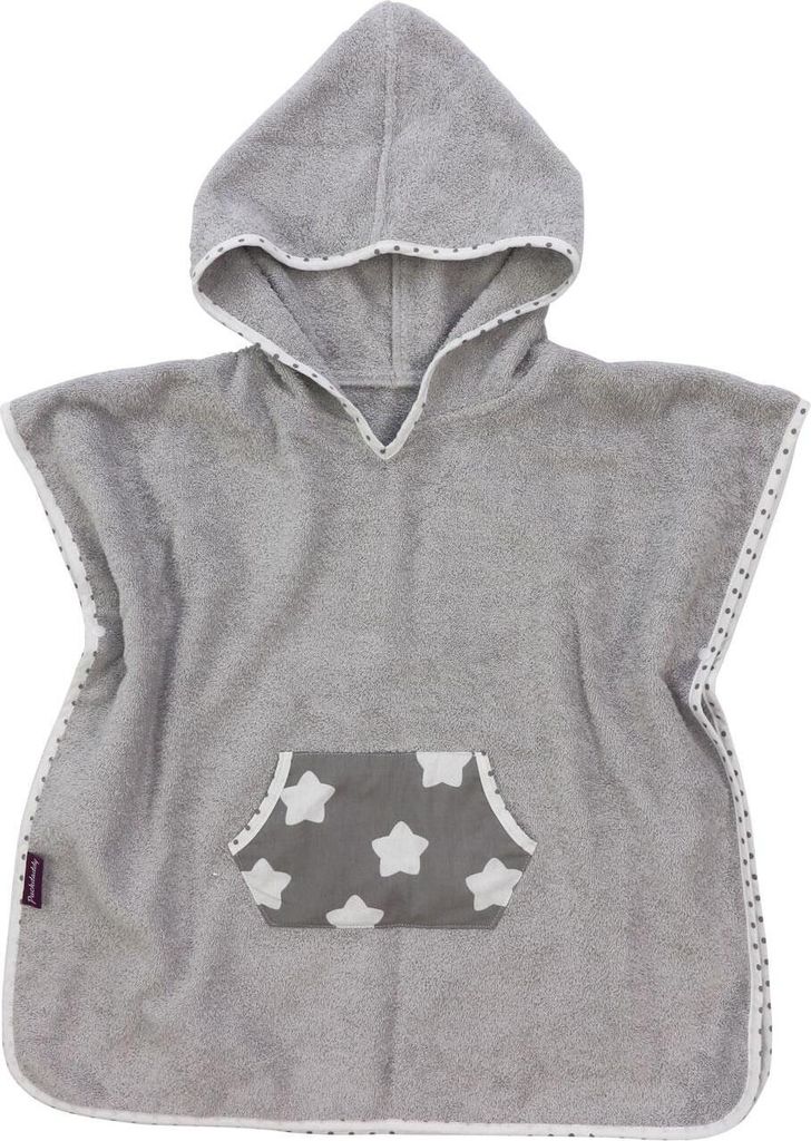 Puckdaddy Bade Poncho Finja 57x84 cm Baby-Poncho mit Kapuze mit Sterne Muster in Grau