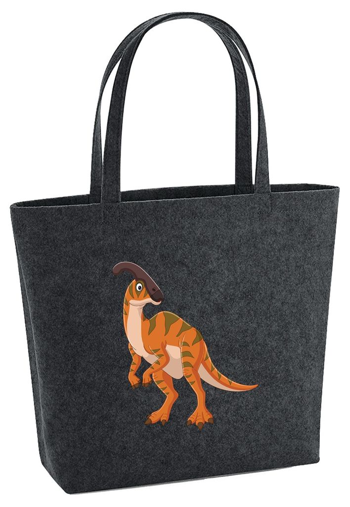 Huuraa Filzshopper Parasaurolophus Dinosaurier 22 Liter Charcoal Melange Filztasche Geschenkidee