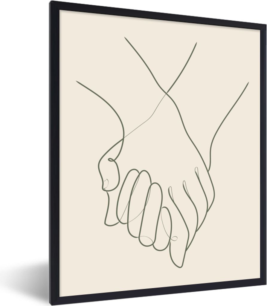 MuchoWow Gerahmtes Poster Hände - Strichzeichnung - Schwarz - Grün 30x40 cm - Poster mit Schwarzem Bilderrahmen Wandposter Rahmen Foto Bilder -...