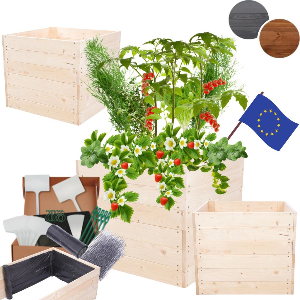 MODO24 Hochbeet Holz, Pflanzkasten, Massivholz, Kiefer, Kräuterbeet, Blumenkasten, Garten, Terrasse, 54x83x80 cm, Natur imprägniert, ZP06