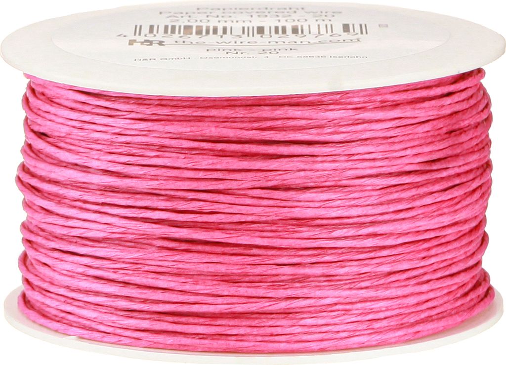 Papierkordel Draht umwickelt Ø2mm 100m Pink - Bastelbedarf DIY Dekoration