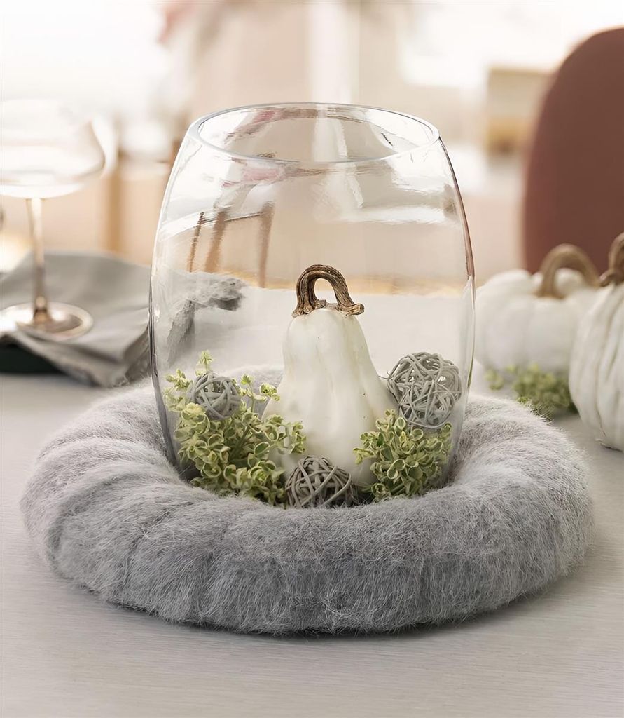Filzkranz "Grey" Dekokranz aus Filz, grau, Ø 34 cm, Tischkranz, Wandkranz, Kranz