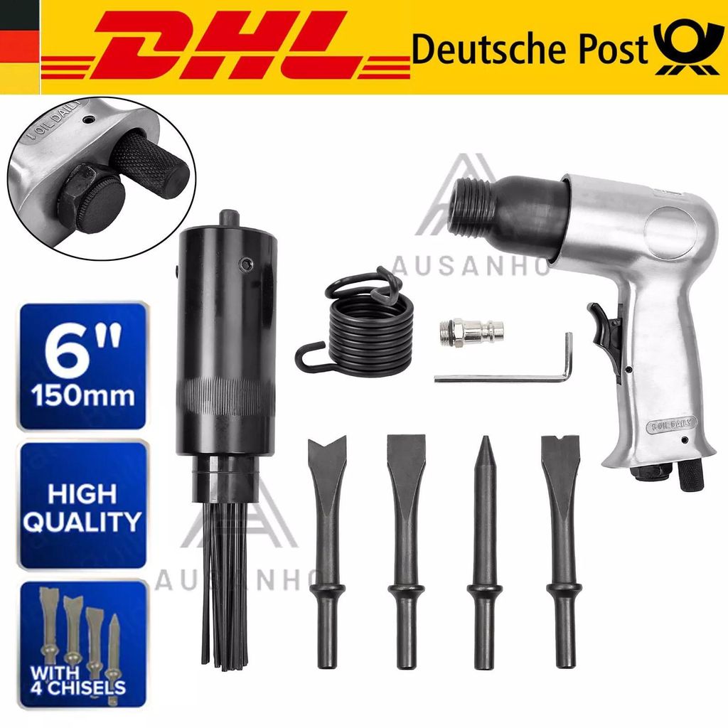 Nadelentroster + Druckluft Meisselhammer Drucklufthammer 6-Tlg Schnelllösefutter