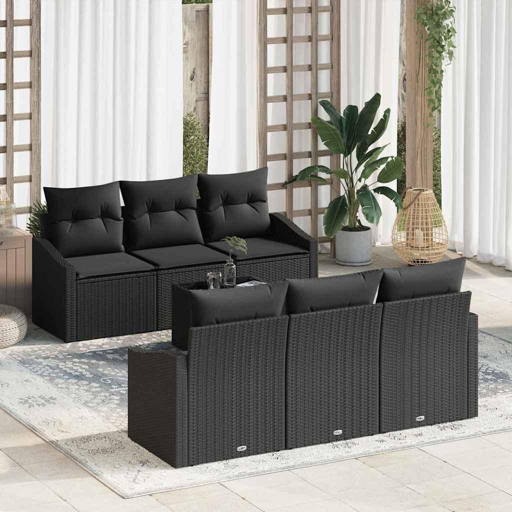 "2026 Promotion" Sofa Set mit Kissen - mit Kissen - 7 pcs - Terrassen-Sofa - Schwarz Poly Rattan - Gartensofas CC18833
