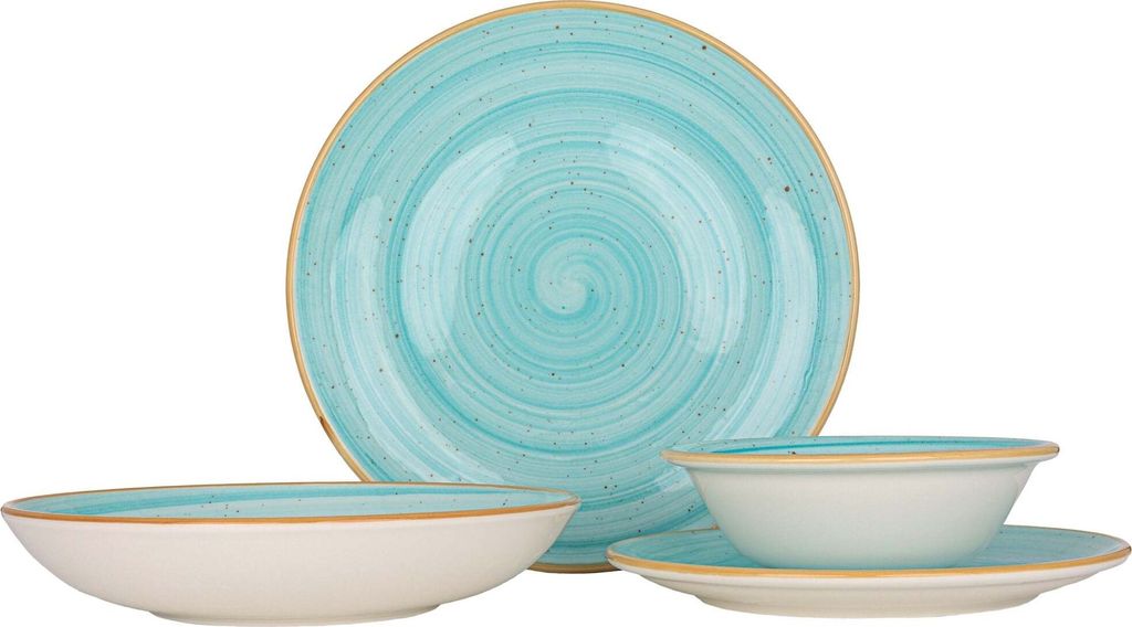 Bonna Geschirrset (Medium) - Aqua - 24 teilig - 6 Personen - Porzellan