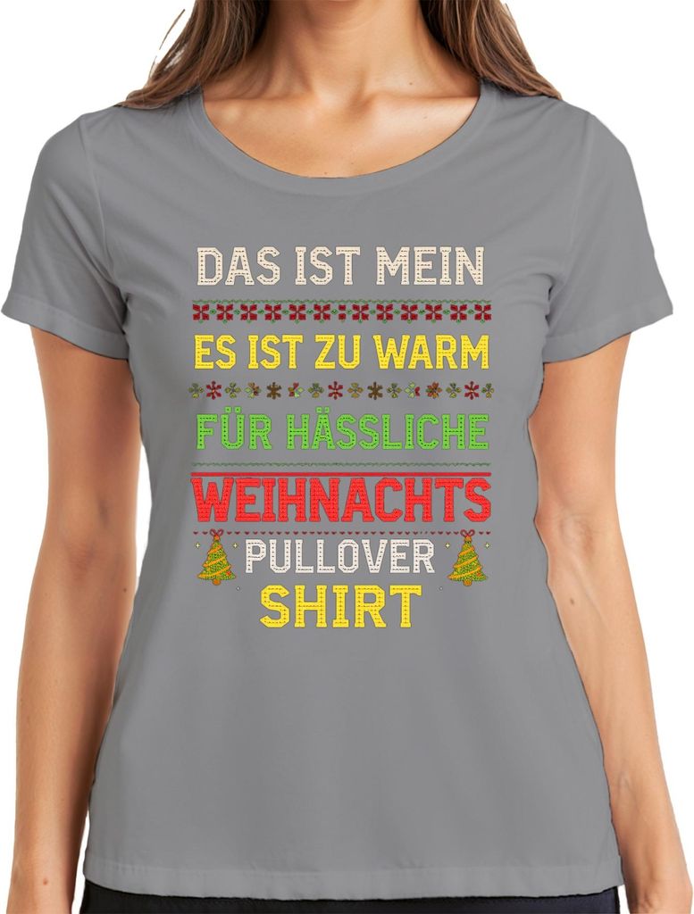 Zu warm für hässliche Weihnachts lustig Geschenk Retro Strick Damen T-Shirt, Grau, XXL