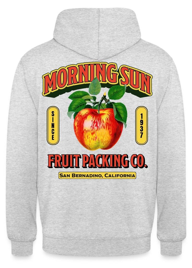 Spreadshirt Retro Apfel Print Uni Hoodie, XL, Hellgrau meliert