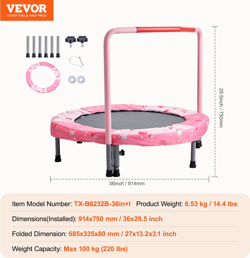 VEVOR Kindertrampolin Outdoor-Trampolin 91,44 cm faltbares Produktbild 