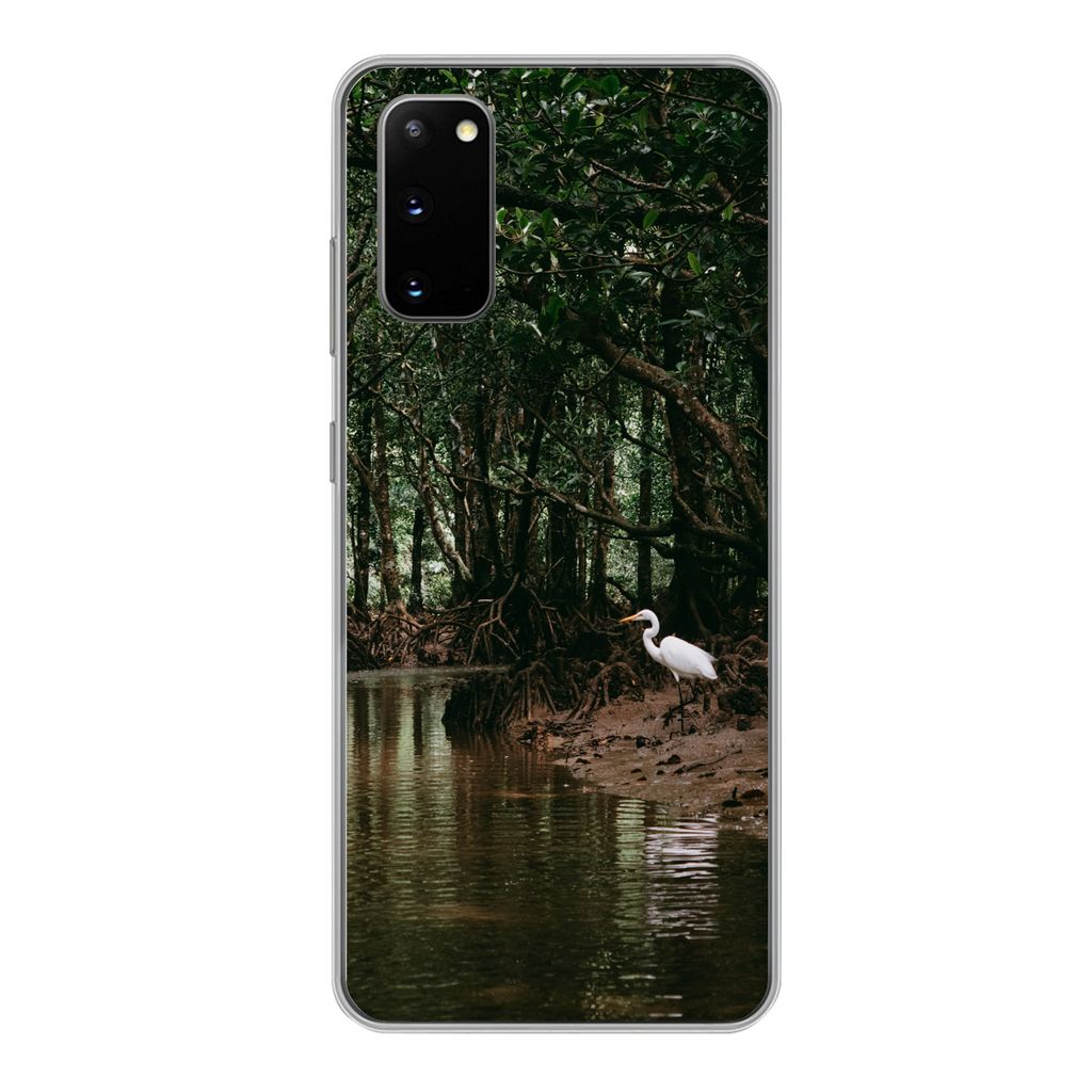 MuchoWow Handyhülle Schutzhülle Hülle für Samsung Galaxy S20 Reiher - Wald - See Silikon Softcase Handy Hülle - Bild