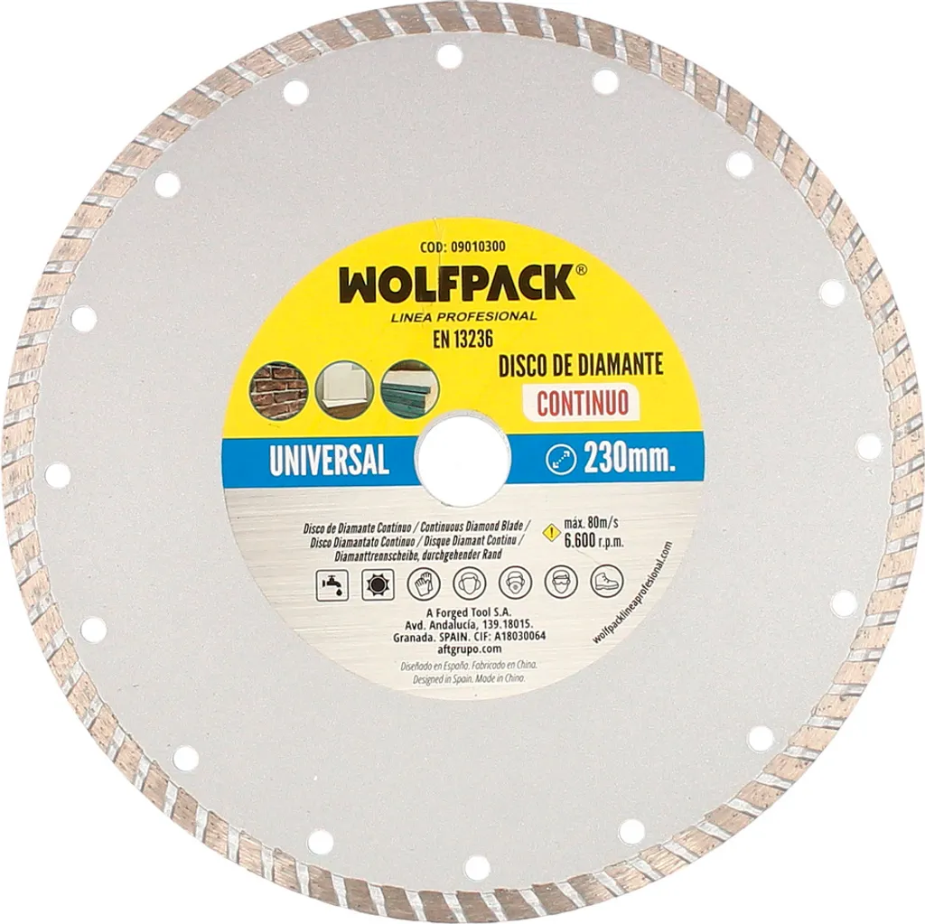 Disque de tronçonnage diamant continu 230 mm Wolfpack spécial faïence