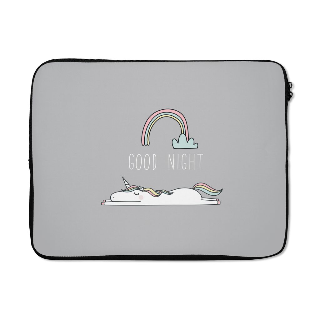 MuchoWow Laptop Hülle 17 Zoll Laptoptasche Einhorn - Regenbogen - Kinder - Zitate - Gute Nacht - Mädchen - Zipper - Schutzabdeckung