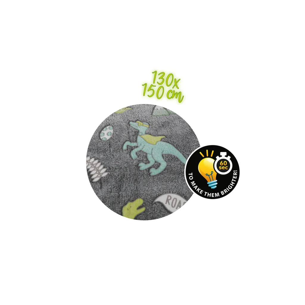 Plaid Enfant Dinosaures Lumineux - Couverture Polaire Fluorescente 130x150