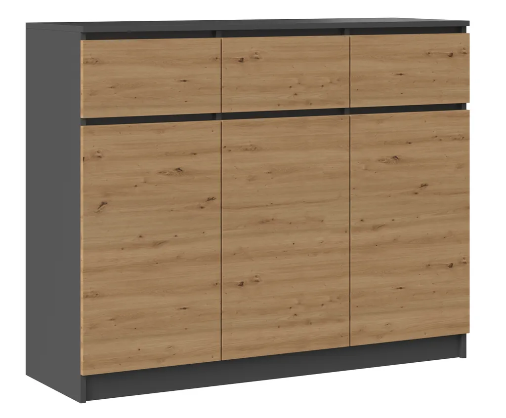 Meuble de rangement ELBE Commode 3 tiroirs et portes Chêne Artisan