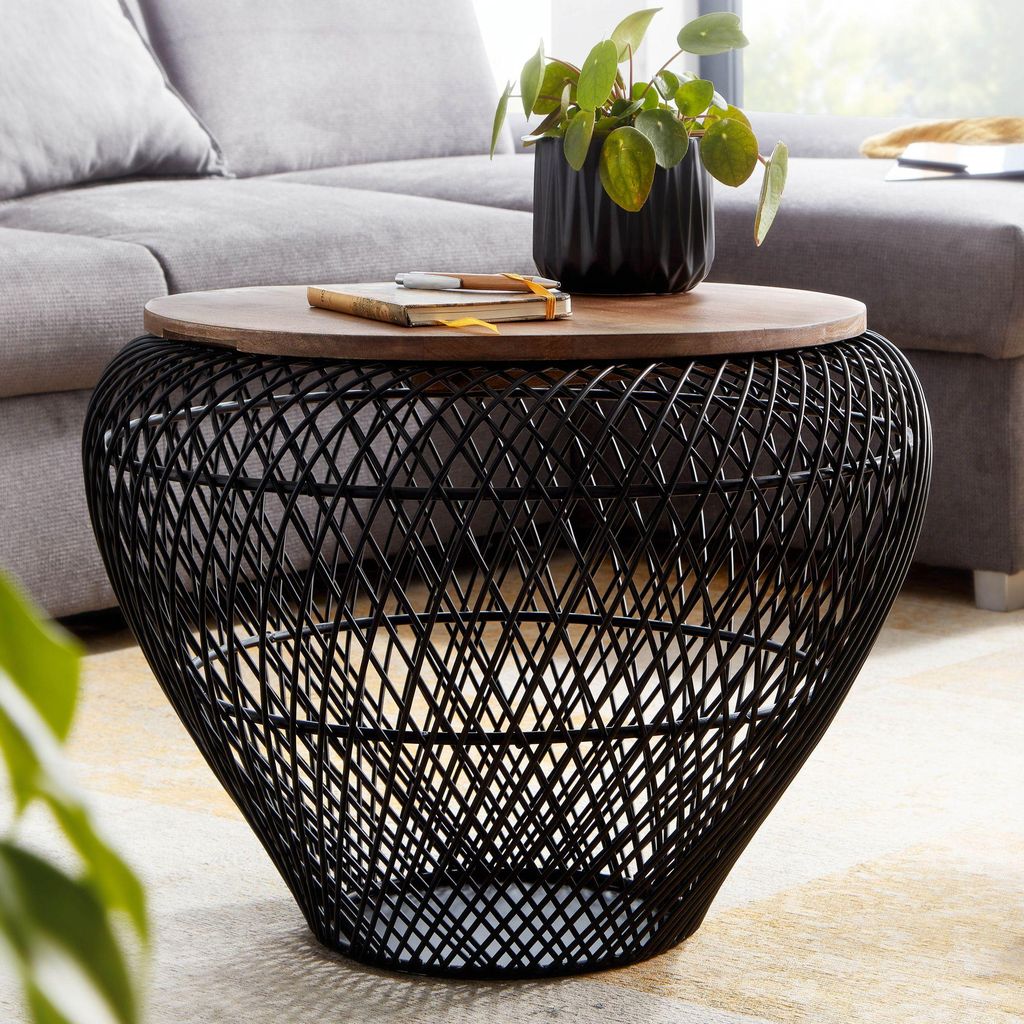 FineBuy Couchtisch Mango Massivholz Metall Schwarz 60x60x45 Produktbild 