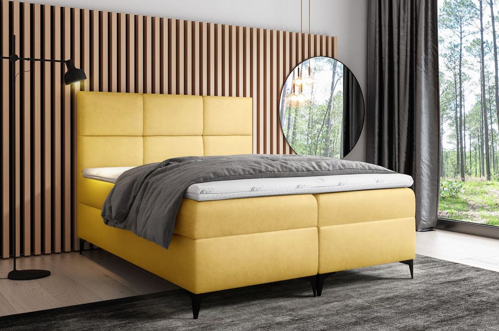 Designer-Einzelbett FIZA – 120x200, Gelb + GRATIS Topper
