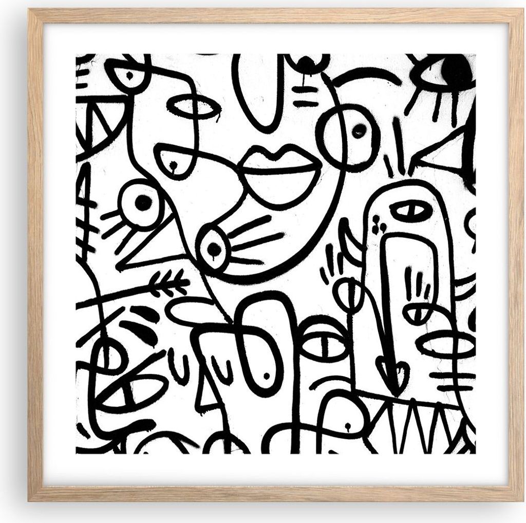 Gerahmtes Poster - Rahmen in heller Eiche - Zeichnen Cartoon Graffiti - 50x50 cm - Wand Bild - Wanddeko - Wandbilder - Kunstposter - Wandposter - B...