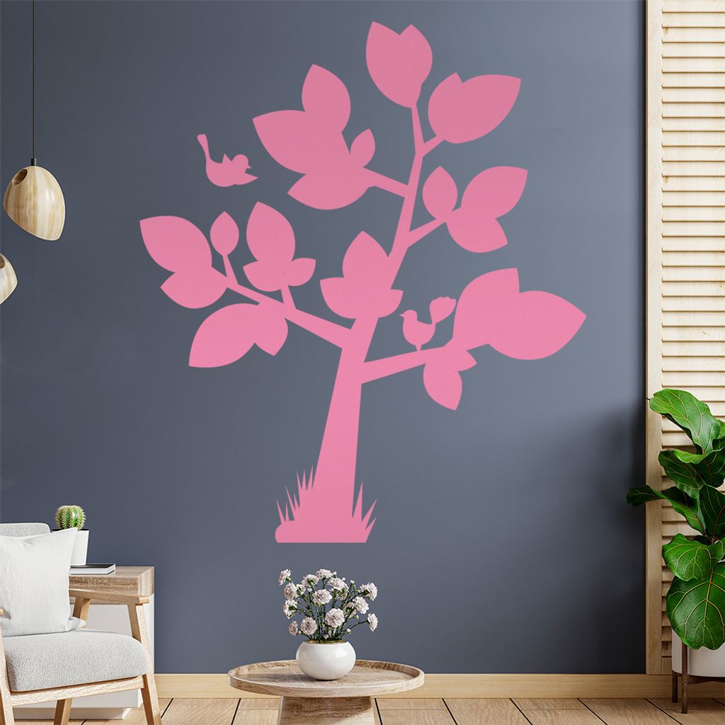Baum mit großen Blättern - Vögel Wandtattoo in 6 Größen - Wandaufkleber Wall Sticker - Dekoration, Küche, Wohnzimmer, Schlafzimmer, Badezimmer