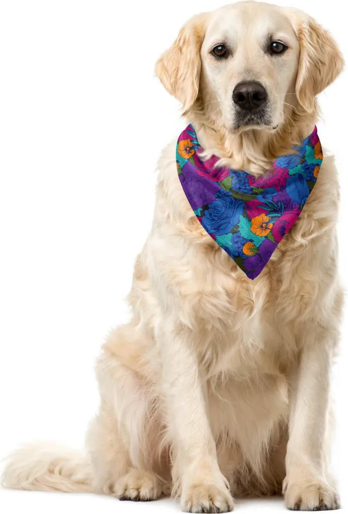 ABAKUHAUS Bandana per animali domestici con fiori, bouquet vintage rigoglioso, 55x55 cm, multicolore
