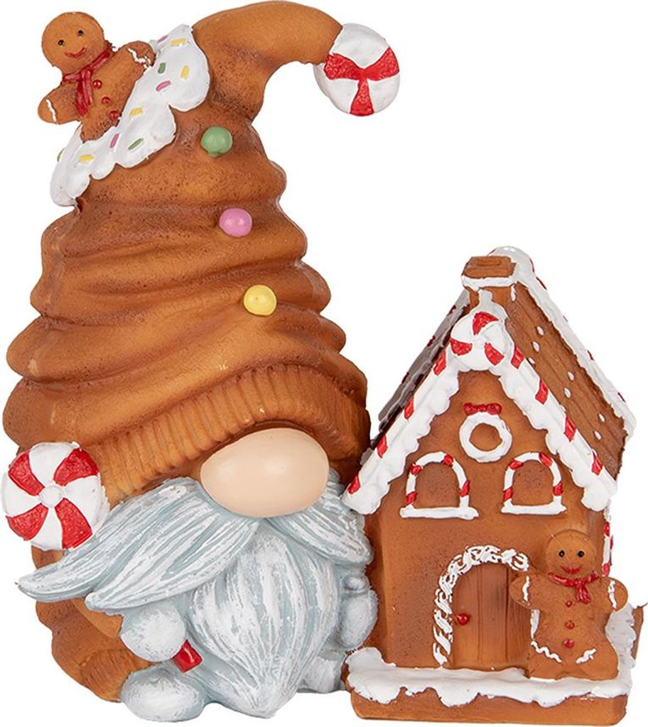 Clayre & Eef Weihnachtsdekoration mit LED-Beleuchtung Zwerg 14x9x15 cm Braun Kunststoff