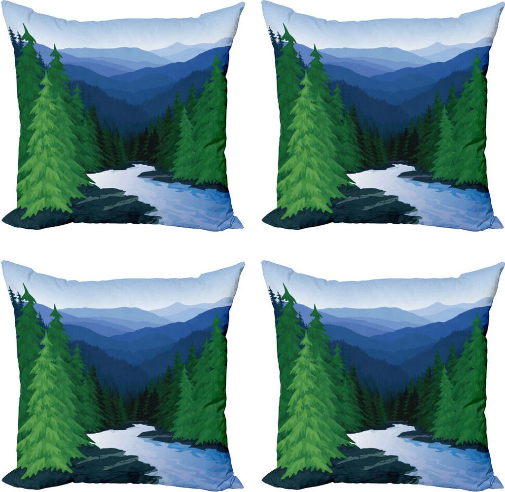 ABAKUHAUS Northwoods Kissenbezug Set (4 Stück), Abend Oak Forest, Moderner Doppelseitiger Digitaldruck, 40 cm x 40 cm, Fern Grün Dunkel Teal