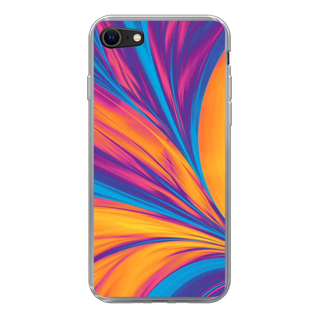 MuchoWow Handyhülle Schutzhülle Hülle für iPhone SE 2022 Federn - Regenbogen - Neon - Abstrakt Silikon Softcase Handy Hülle - Schutzhülle