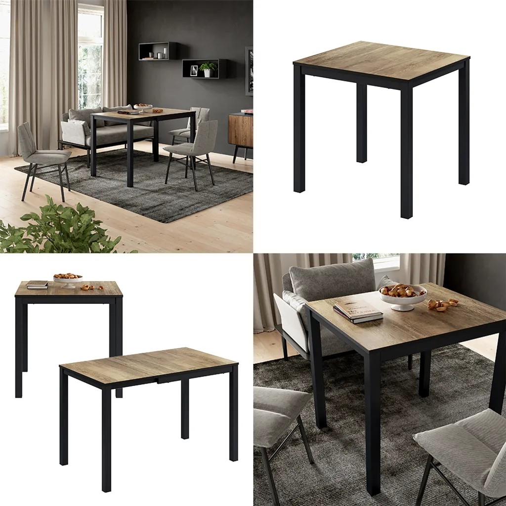 Table Vicco Granny chêne rustique anthracite 120x70 cm extensible - 8