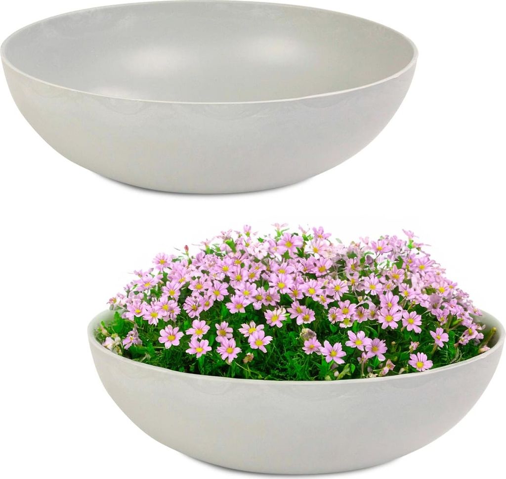 Pflanzschalen für draussen Dekoschalen rund beige grau 2x 30 cm