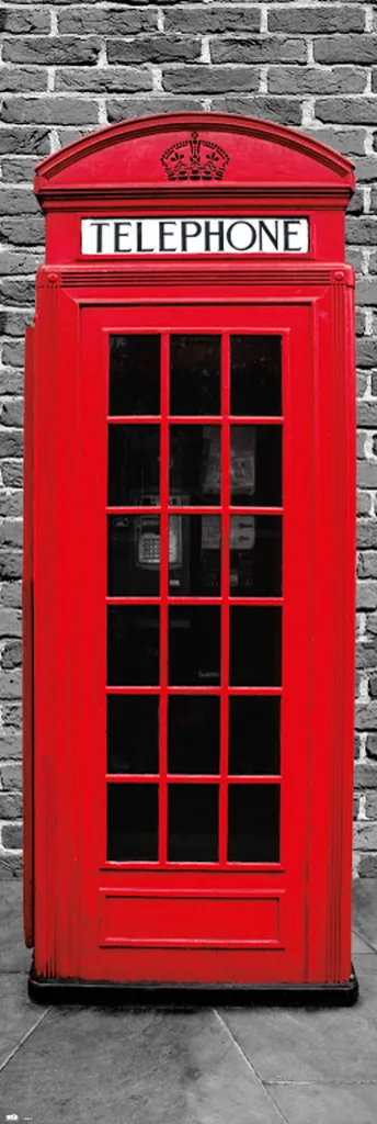 Décoration de Porte Londres : Poster Telephone Box et Fixations Bois 61 cm