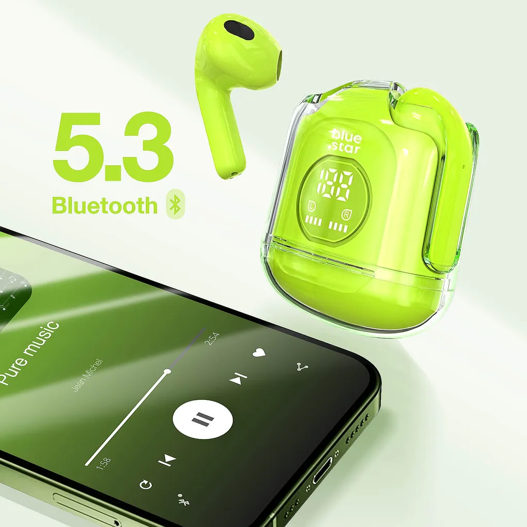 Blue Star, cuffie Bluetooth con microfono integrato 5 ore di durata della batteria, verde limone - 4
