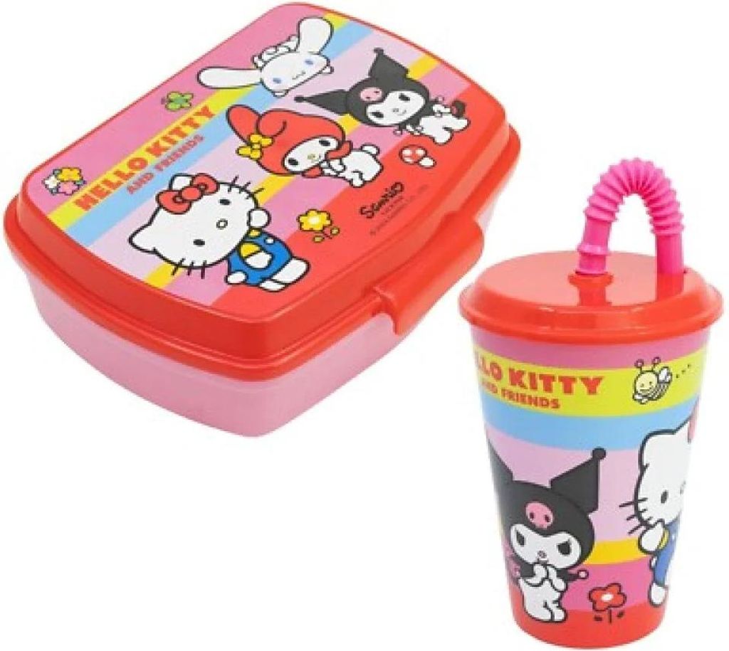 Hello Kitty Kuromi Melody 2 tlg. Lunch Set Brotdose Trinkbecher 430 ml