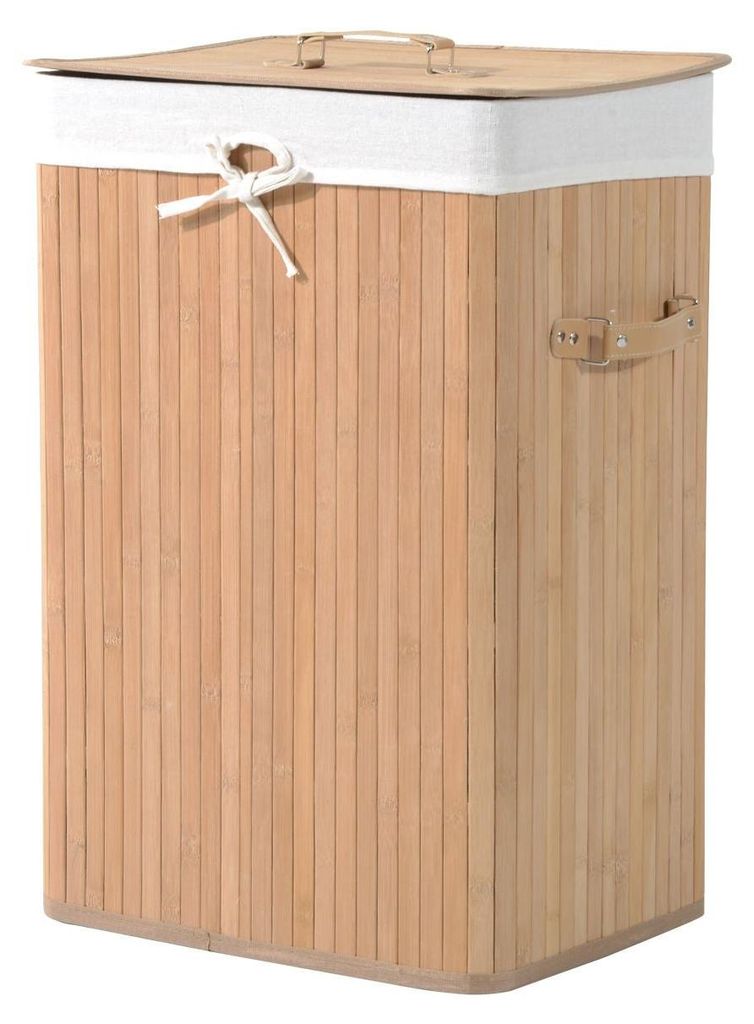 Wäschekorb Wäschebox Mit Deckel, Wäschesammler, Segeltuchsack, Bambus, Faltbar, 72L, Natur, 40 X 30 X 60 Cm
