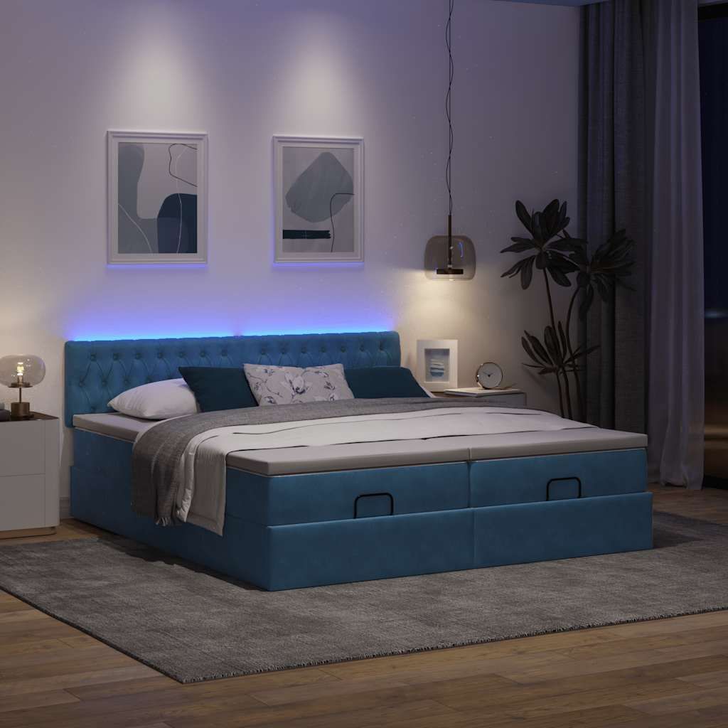Maison Exclusive - Ottoman-Bett mit Matratzen & LEDs Dunkelblau 160x200 cm Samt