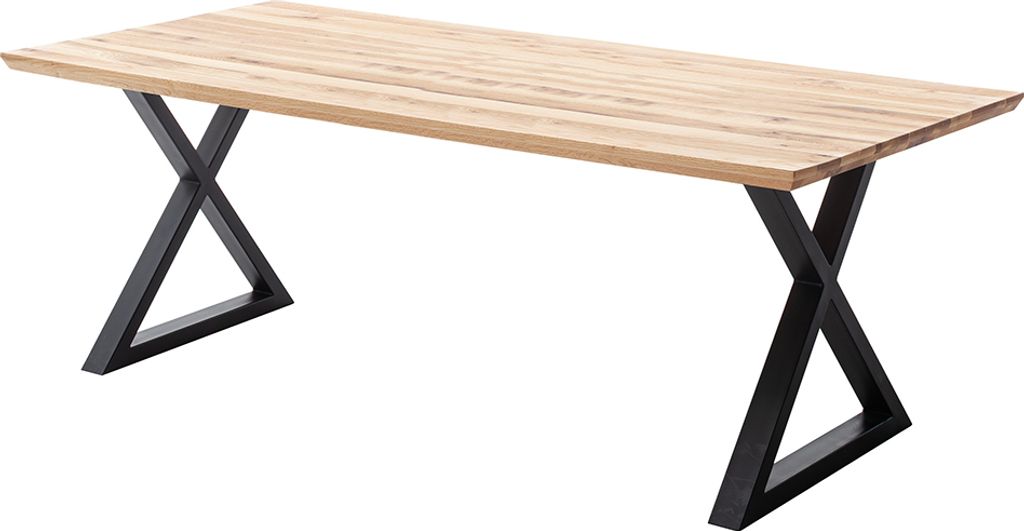 Esstisch 200x100 cm mit Schweizer Kante, X-Gestell, Eiche massiv geölt, PARACATU-06