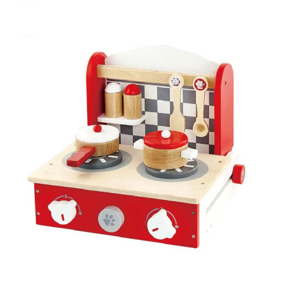 Cuisine d'imitation en bois pliable avec accessoires de jeu 6 pièces