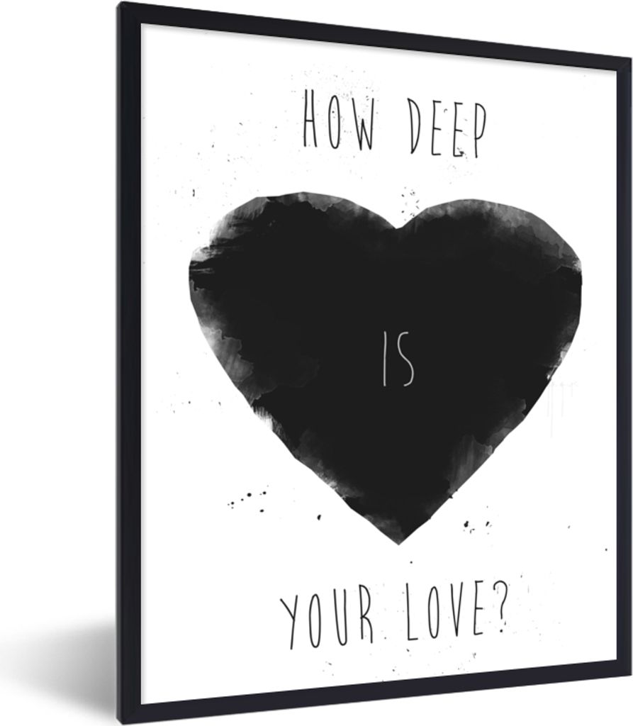 MuchoWow Gerahmtes Poster Liebe - Herz - Schwarz - Zitat 30x40 cm - Poster mit Schwarzem Bilderrahmen Wandposter Rahmen Foto Bilder - Wanddeko - ...