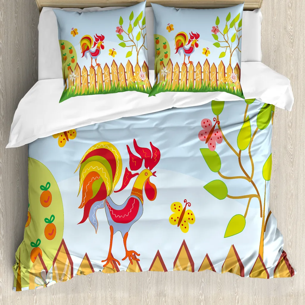 ABAKUHAUS Copripiumino Ackerland, albero, farfalla e fiore, antiacaro, adatto a chi soffre di allergie, con federe, 155 cm x 220 cm - 80 x 80 cm, multicolore