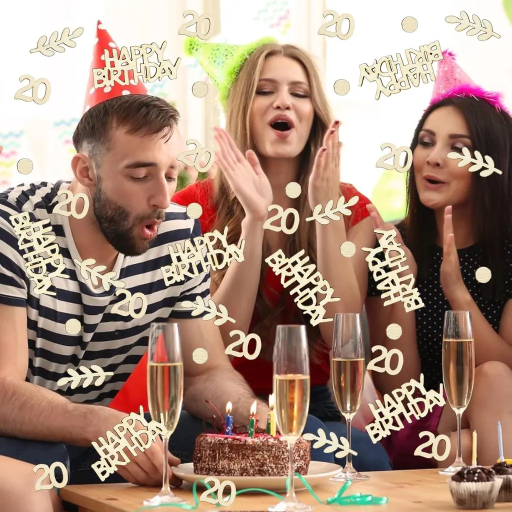 Confetti en Bois Anniversaire 100pcs - Déco de Table Durable et Réutilisable - 3