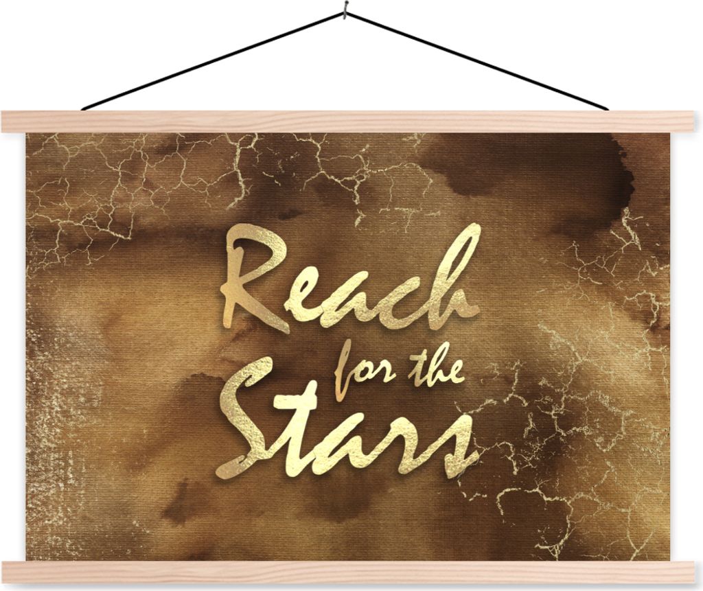 MuchoWow Textilposter Zitat - Sterne - Braun - Gold 60x40 cm mit holzfarbenen Rahmen - Bilder