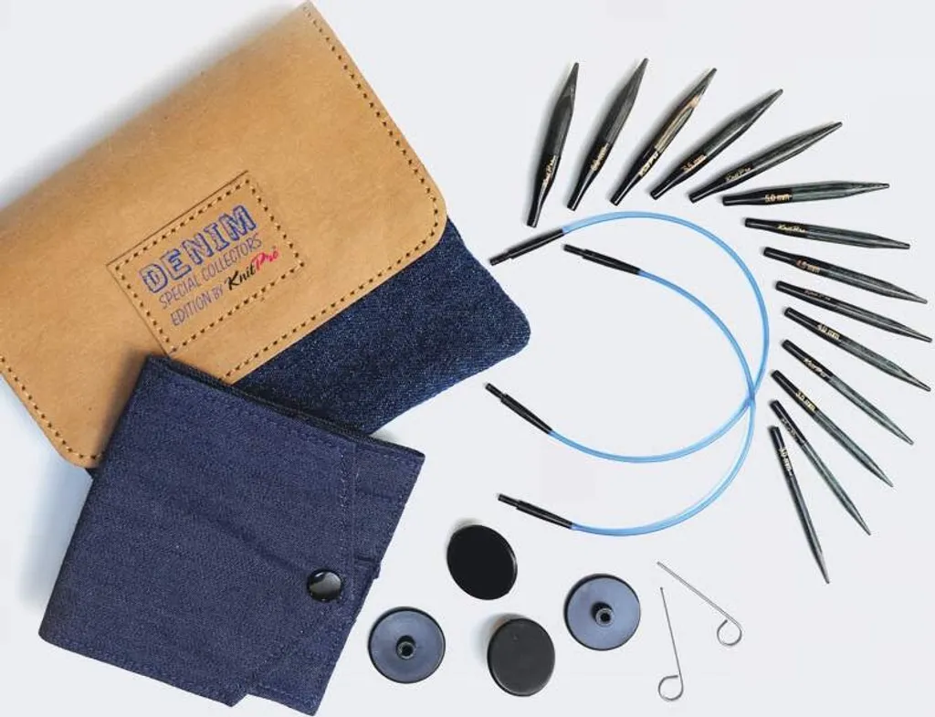 KnitPro Indigo Wood Mini Denim Kit Aiguilles Circulaires Interchangeables