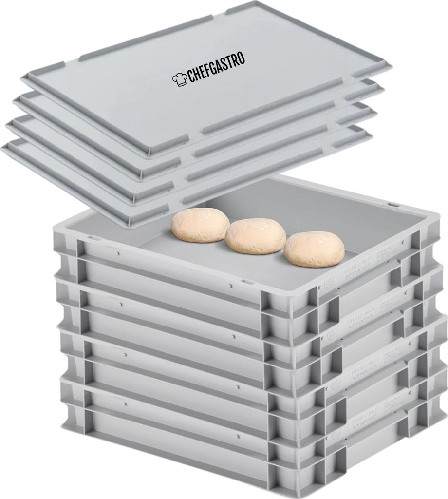 SuperSparSet 4x Pizzaballenbox mit 4x Deckel | HxBxT 8,5x30x40cm | 9 Liter | Teigwanne für Pizzateig, Stapelbare Pizzabox, Gärbox für Sauerteig ...