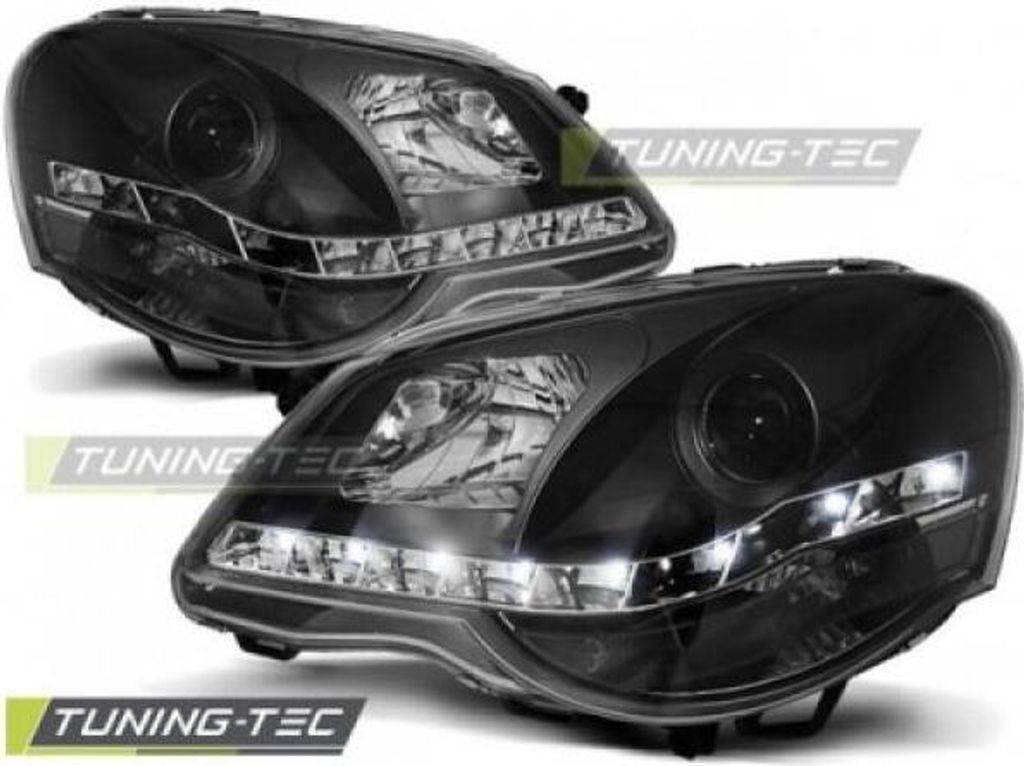 Scheinwerfer LED Tagfahrlicht Optik passend für VW Polo 9N3 Bj. 05-09 Schwarz