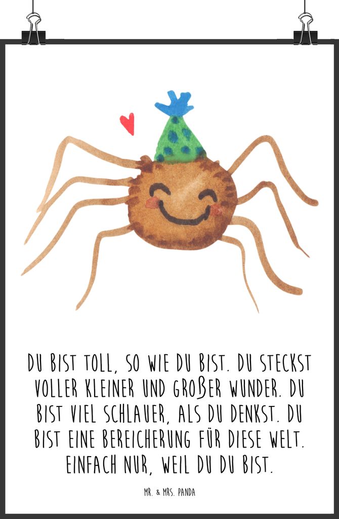 Mr. & Mrs. Panda Bild Spinne Agathe Party DIN A2 - Weiß - Geschenk, Wunder, Selbstliebe, Wandbild, Motivation, grafikposter, Wanddekoration, wandd...