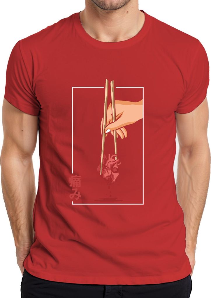 痛み Anatomisches Herz Essstäbchen Anime Vaporwave Japan Streetwear Herren T-Shirt, Rot, 3XL