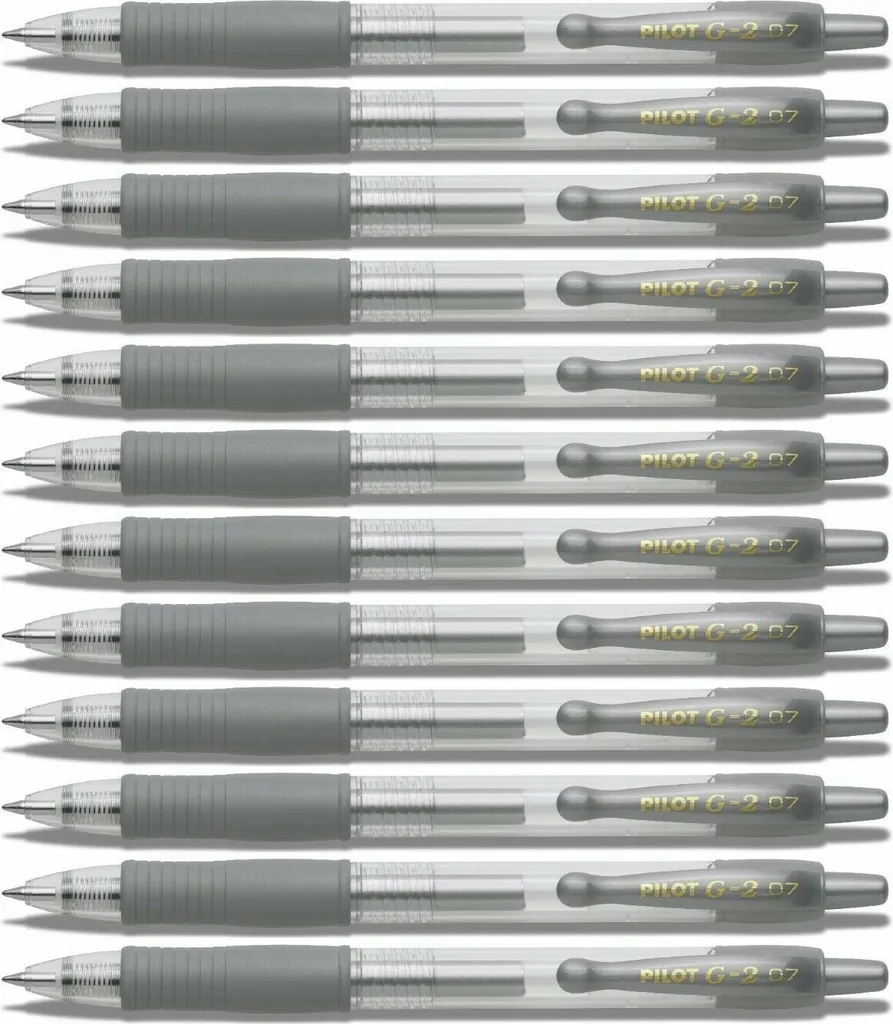 Pilot G2-07 Argenté Stylos à Encre Gel Rétractables - Lot de 12 Pièces