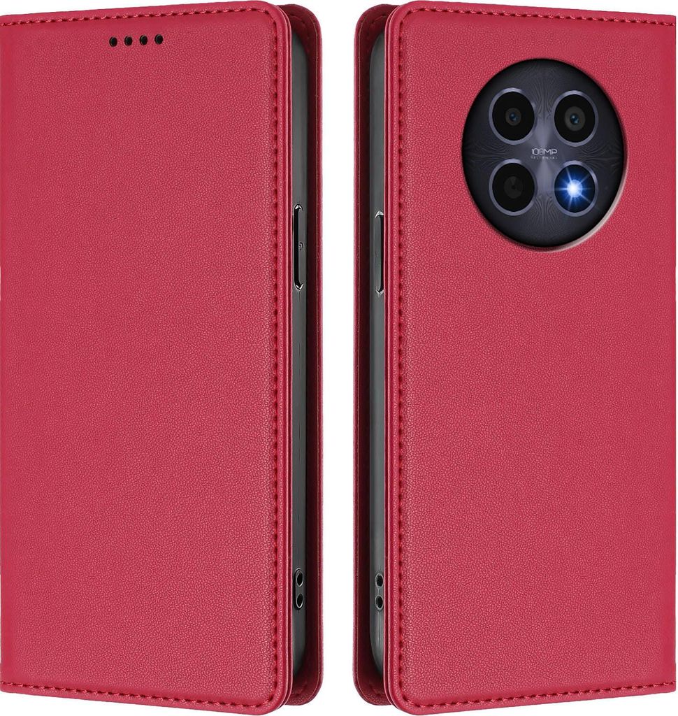 Handyhülle für Realme 12 5G/Realme 12x/Realme 13 5G/Narzo 70X/Narzo N65, Kunstleder Klapphülle Stoßfeste Magnetische Hülle mit Ständer Rot