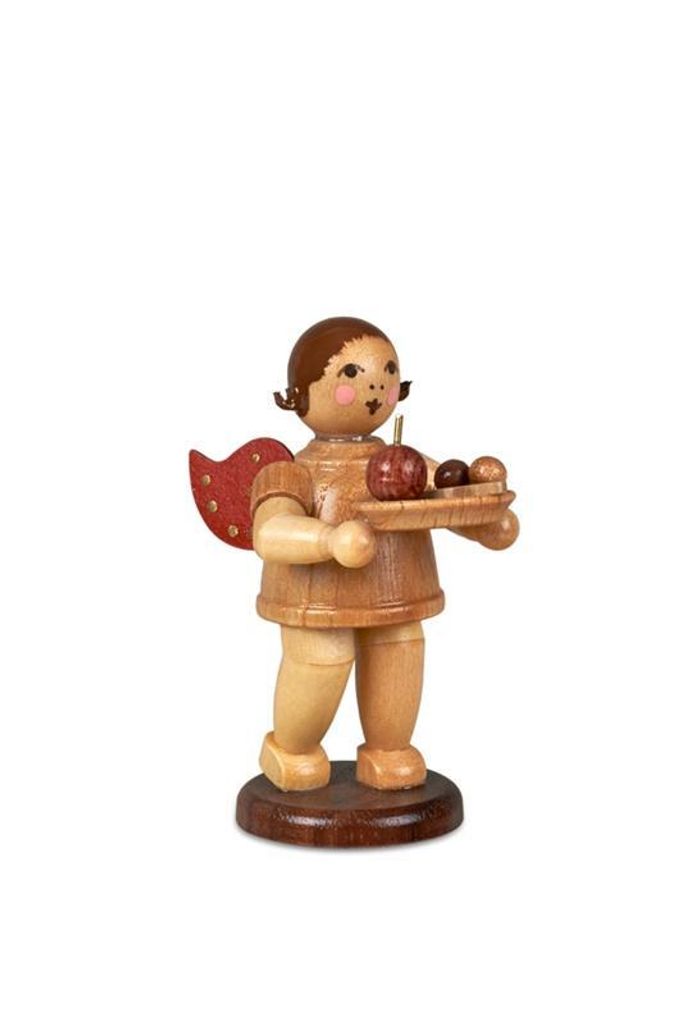 Holzfigur Geschenkeengel mit Weihnachtsteller und Krone natur Höhe 6,5cm NEU