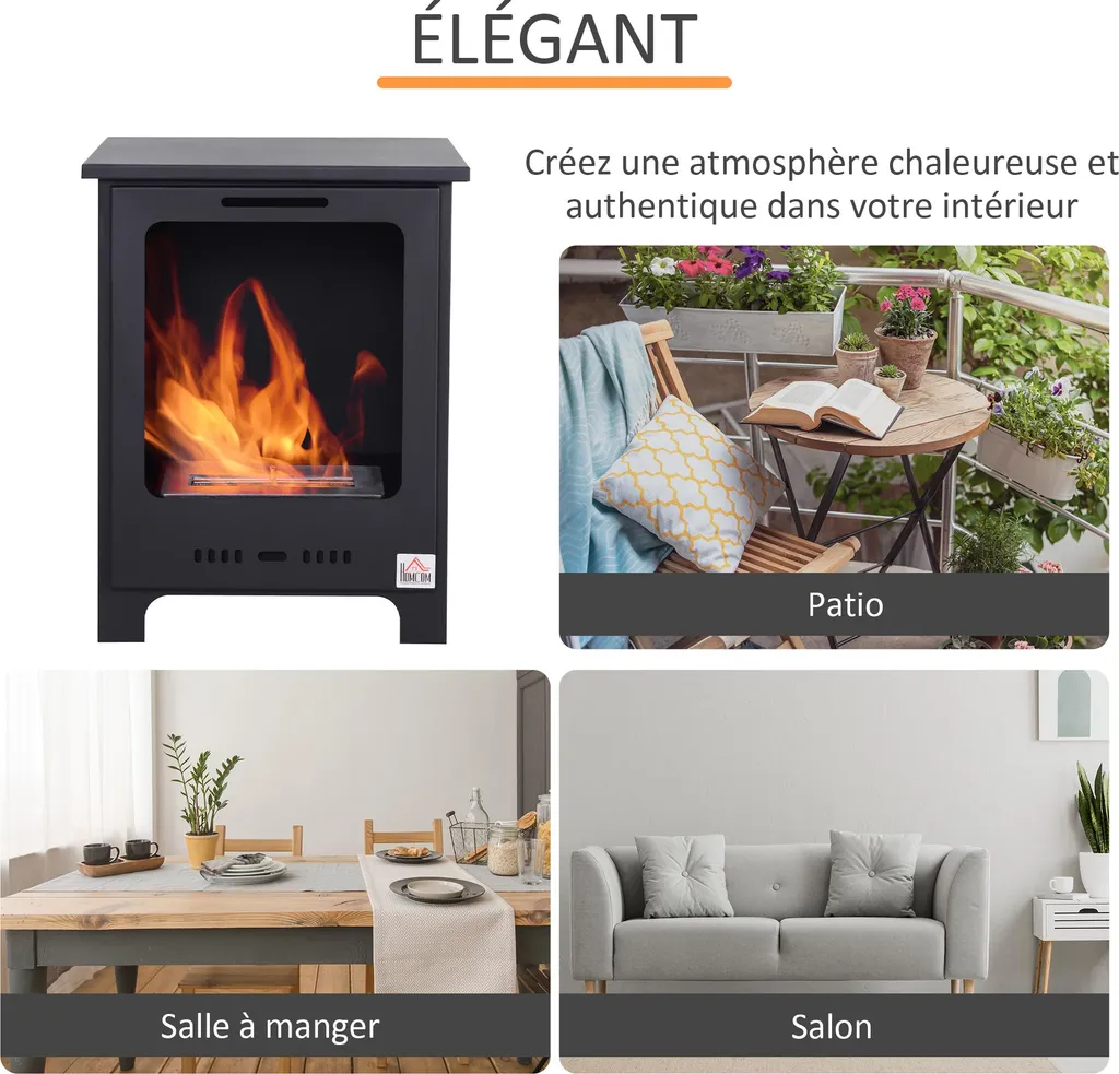 Cheminée Bioéthanol Brûleur 0,9L Autonomie 3h Chauffage d'Appoint - 6