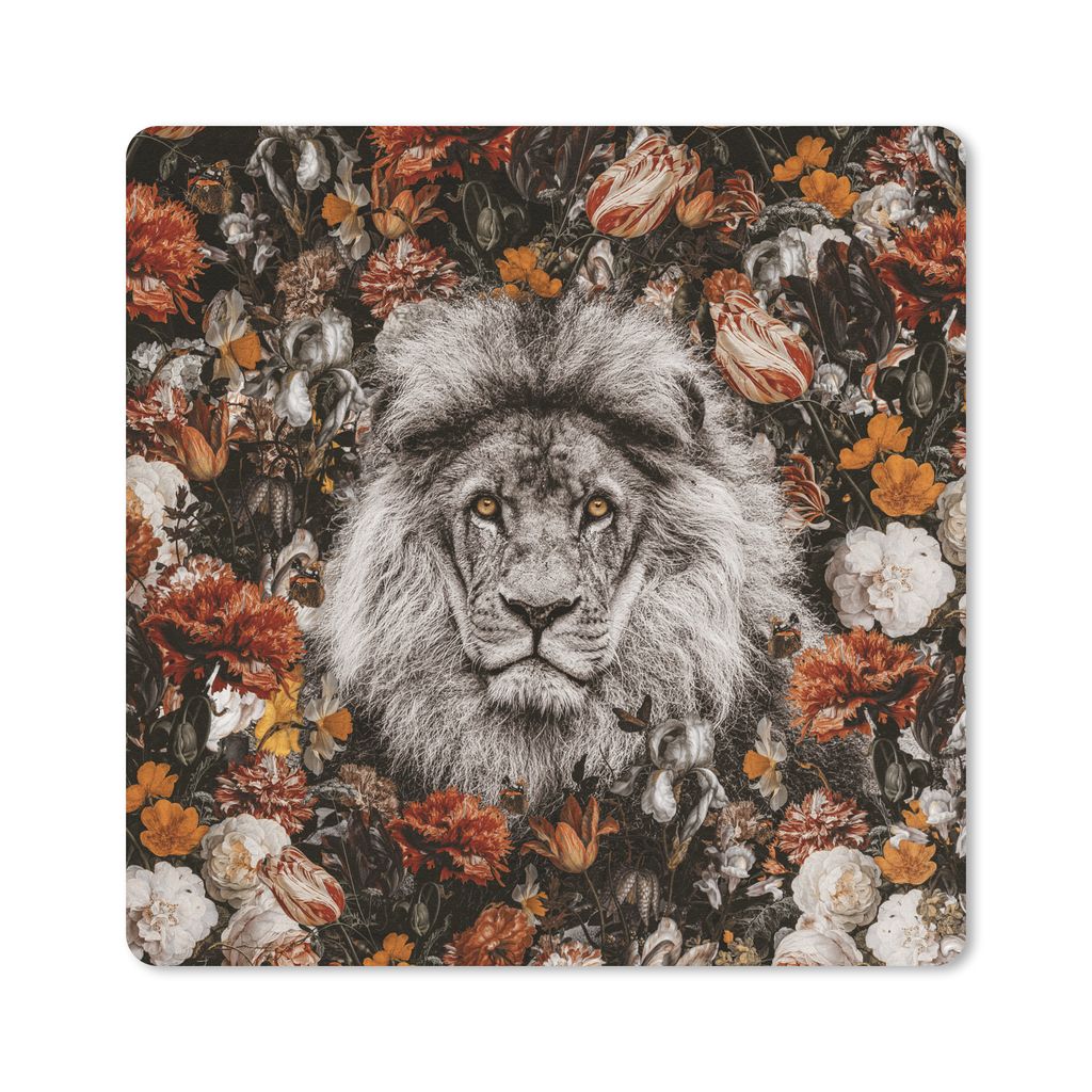 MuchoWow Mauspad Mousepad Blumen - Löwe - Porträt 20x20 cm - Mousepads - Maus Mat - Pad - Mausunterlage - Desk Mat - Bureauartikeln